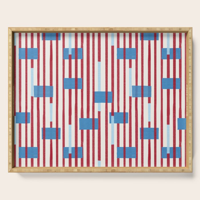 Playful Stripes and Blocks Geometric Pattern Serving Tray Gallery Image 1