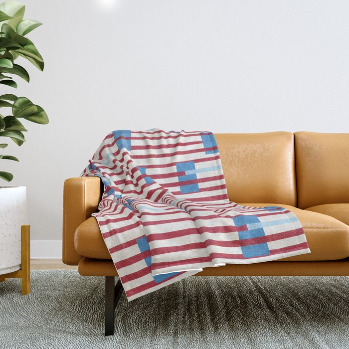 Playful Stripes and Blocks Geometric Pattern Throw Blanket Gallery Image 1