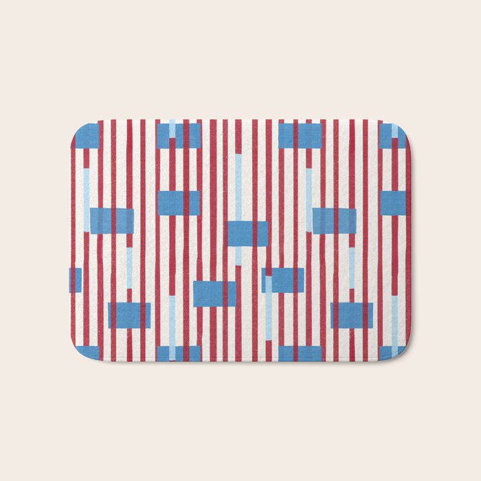 Playful Stripes and Blocks Geometric Pattern Bath Mat Gallery Image 1