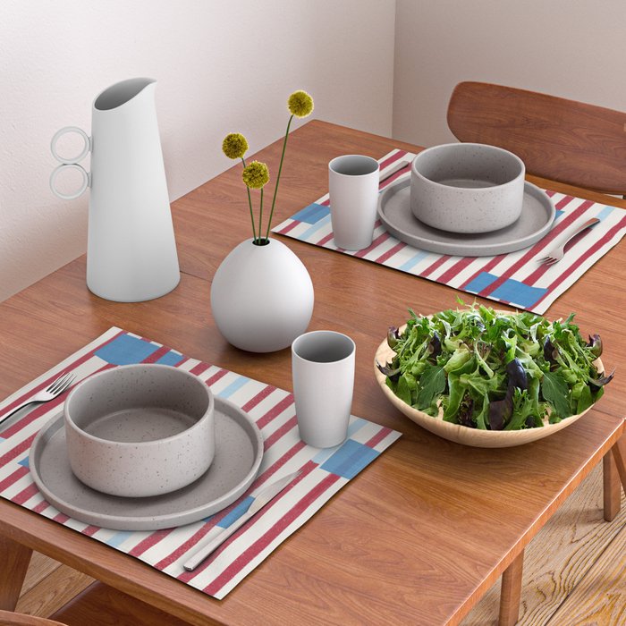 Playful Stripes and Blocks Geometric Pattern Placemat Gallery Image 2
