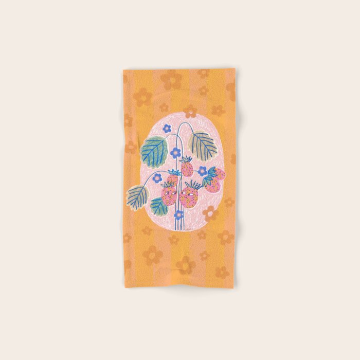 Sweet Strawberry Plant Friends in Peach & Orange Bath Towel Gallery Image 1