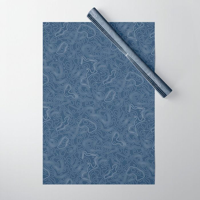 Blue Topographical Map Wrapping Paper Gallery Image 1