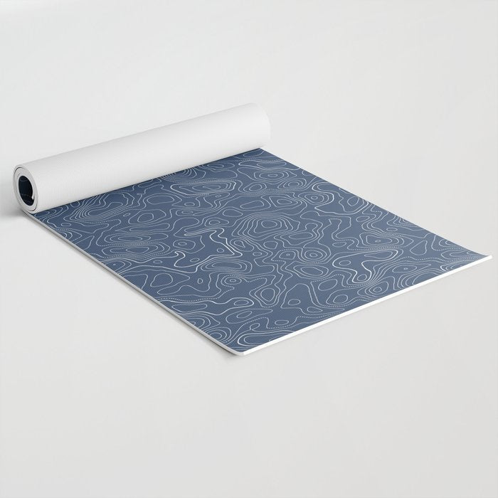 Blue Topographical Map Yoga Mat Gallery Image 2