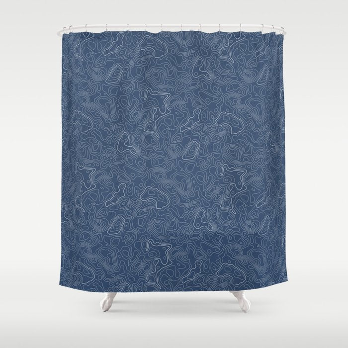 Blue Topographical Map Shower Curtain Gallery Image 1