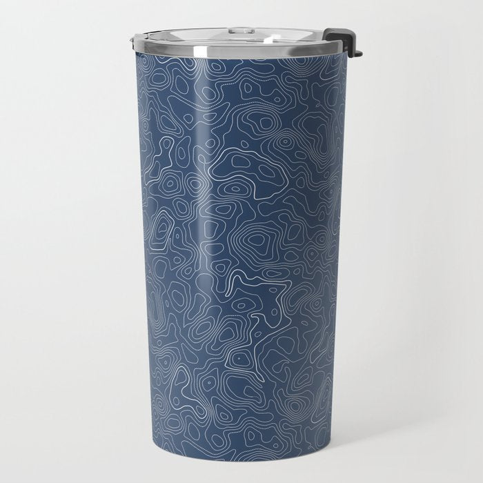 Blue Topographical Map Travel Mug Gallery Image 2
