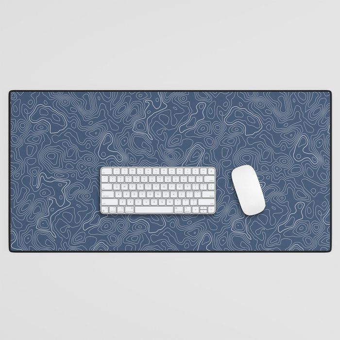 Blue Topographical Map Desk Mat Gallery Image 1