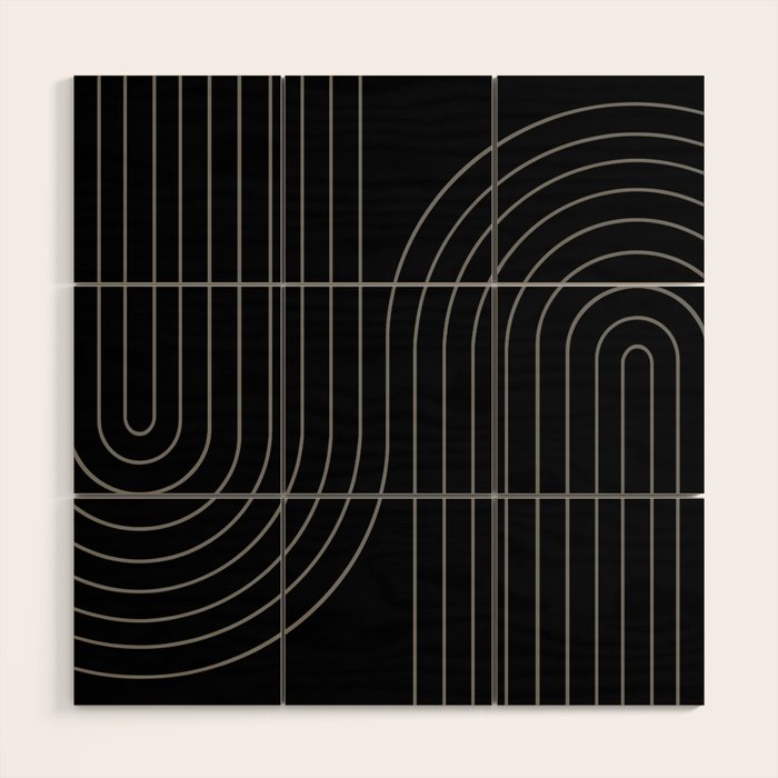 Minimal Line Curvature XXVI Black and Grey Mid Century Modern Arch Abstract Wood Wall Art Gallery Image 1
