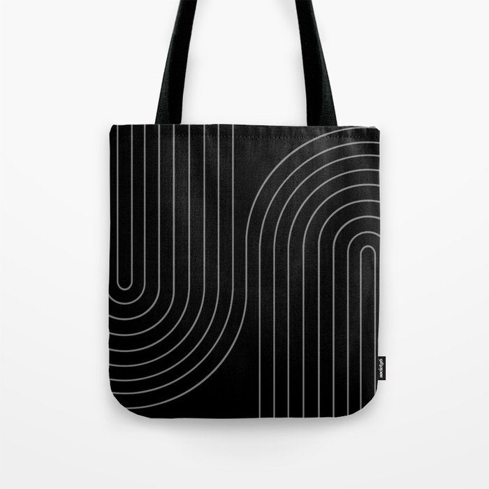 Minimal Line Curvature XXVI Black and Grey Mid Century Modern Arch Abstract Tote Bag Gallery Image 1