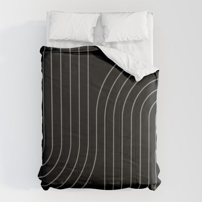 Minimal Line Curvature XXVI Black and Grey Mid Century Modern Arch Abstract Comforter Gallery Image 1