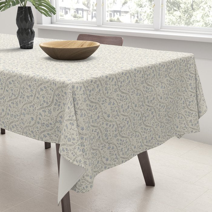 Diagonal Trailing Ditsy Floral - Cream Blue Tablecloth Gallery Image 3