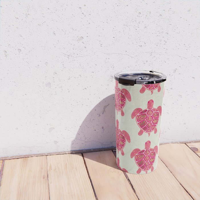 Sea Turtle in Pink & Gold Travel Mug Gallery Image 4
