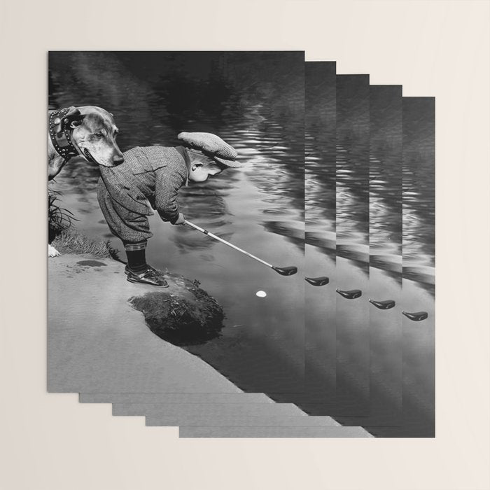 Boy and Dog Playing Golf Vintage Black and White Art Wrapping Paper Gallery Image 3