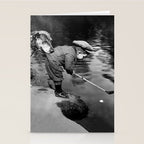 Boy and Dog Playing Golf Vintage Black and White Art Stationery Card Gallery Image 2