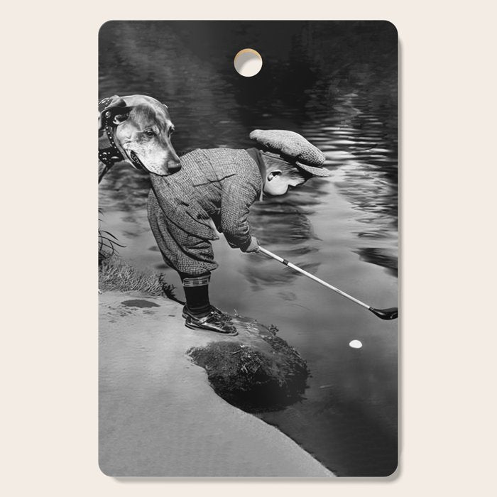 Boy and Dog Playing Golf Vintage Black and White Art Cutting Board Gallery Image 1