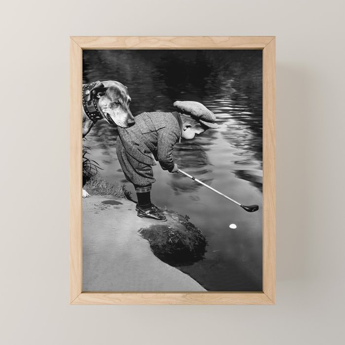 Boy and Dog Playing Golf Vintage Black and White Art Mini Art Print Gallery Image 1