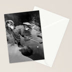Boy and Dog Playing Golf Vintage Black and White Art Stationery Card Gallery Image 2