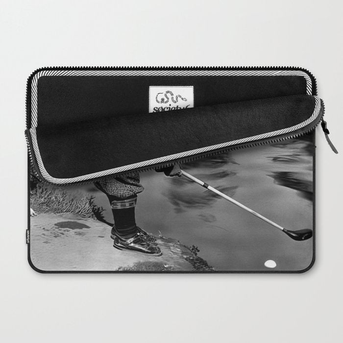 Boy and Dog Playing Golf Vintage Black and White Art Laptop Sleeve Gallery Image 2