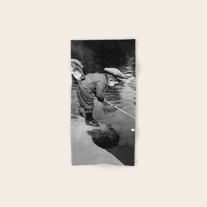 Boy and Dog Playing Golf Vintage Black and White Art Bath Towel Gallery Image 1