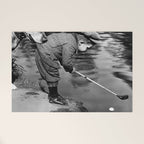 Boy and Dog Playing Golf Vintage Black and White Art Welcome Mat Gallery Image 1