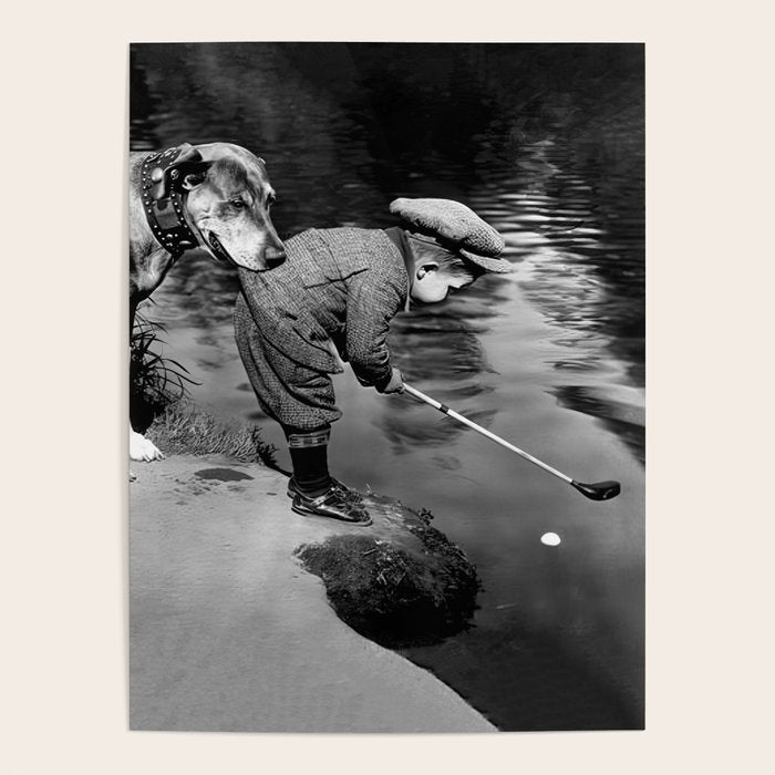 Boy and Dog Playing Golf Vintage Black and White Art Poster Gallery Image 4