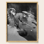 Boy and Dog Playing Golf Vintage Black and White Art Serving Tray Gallery Image 1
