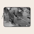 Boy and Dog Playing Golf Vintage Black and White Art Laptop Sleeve Gallery Image 1