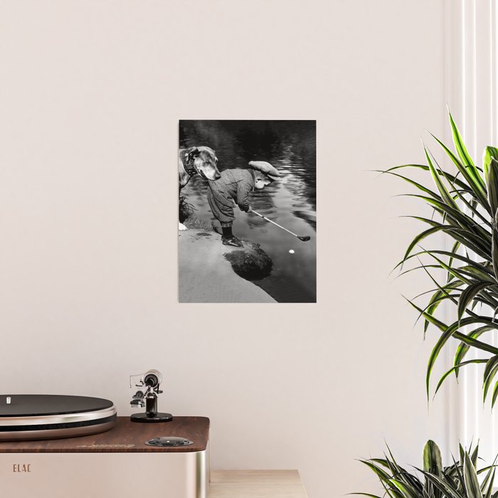 Boy and Dog Playing Golf Vintage Black and White Art Poster Gallery Image 2