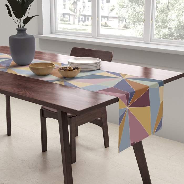 Kaleidoscope Tile Pattern II Cool Tone Pastel Table Runner Gallery Image 2