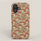 Red Cap Mushrooms on Sage Green iPhone Case Gallery Image 1