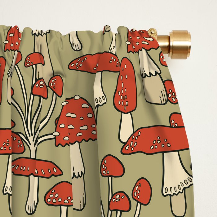 Red Cap Mushrooms on Sage Green Window Curtain Gallery Image 2