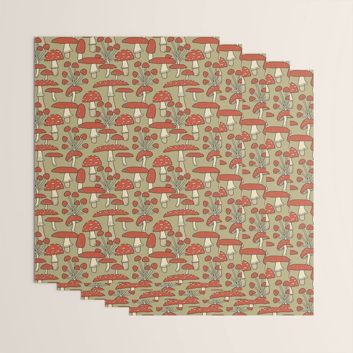 Red Cap Mushrooms on Sage Green Wrapping Paper Gallery Image 3