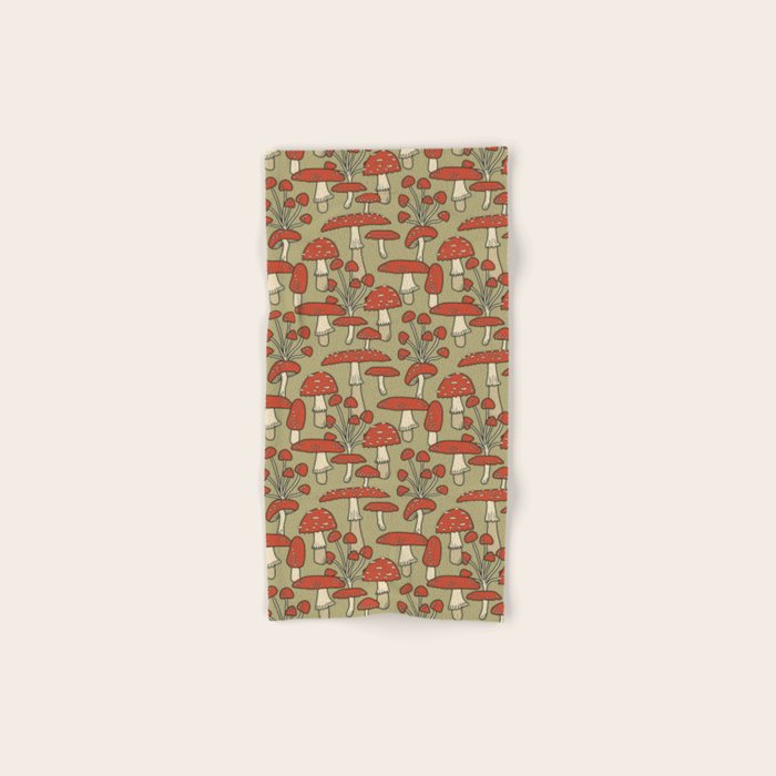 Red Cap Mushrooms on Sage Green Bath Towel Gallery Image 1