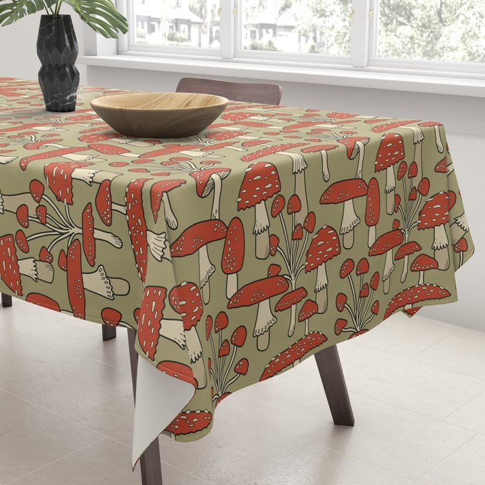 Red Cap Mushrooms on Sage Green Tablecloth Gallery Image 3