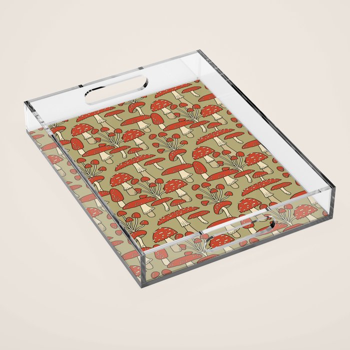 Red Cap Mushrooms on Sage Green Acrylic Tray Gallery Image 1