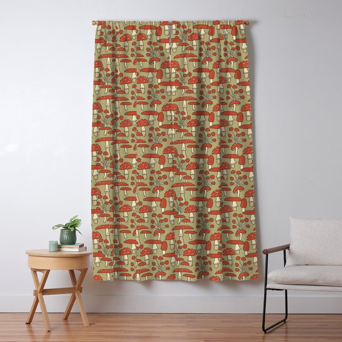 Red Cap Mushrooms on Sage Green Window Curtain Gallery Image 1