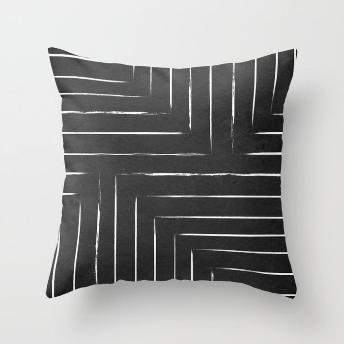 Black White Lines Minimalist Throw Pillow Gallery Image 1