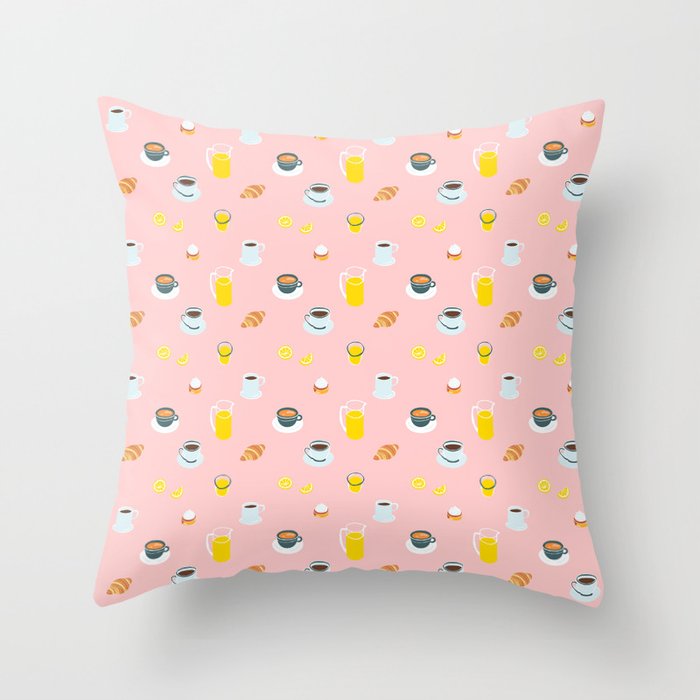 Retro breakfast coffee food pattern Throw Pillow Gallery Image 1
