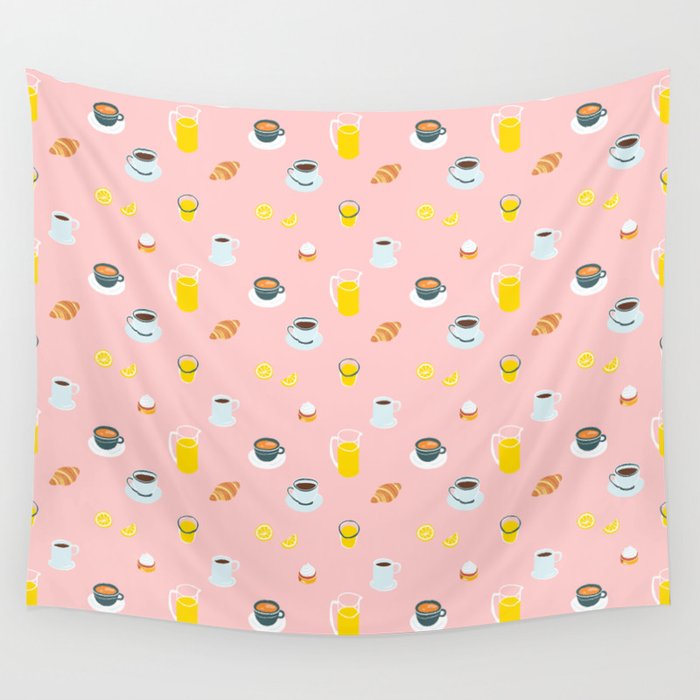 Retro breakfast coffee food pattern Wall Tapestry Gallery Image 1