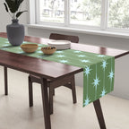 Mid Century Modern Stars and Dots Pattern in Olive Green and Light Ice Blue Table Runner Gallery Image 2