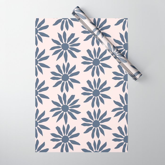 Blue Flowers on Pink Background - Pattern Wrapping Paper Gallery Image 1