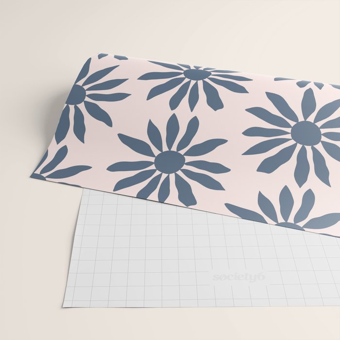 Blue Flowers on Pink Background - Pattern Wrapping Paper Gallery Image 2