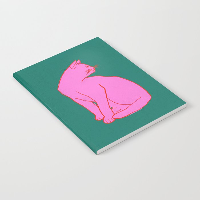 Pink Cat On Green Background Notebook Gallery Image 1