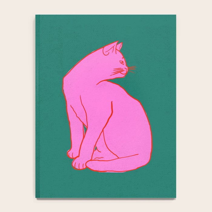 Pink Cat On Green Background Notebook Gallery Image 4