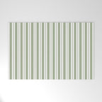 Classic Double Stripe Pattern Sage Green and White Welcome Mat Gallery Image 1