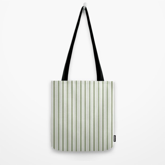Classic Double Stripe Pattern Sage Green and White Tote Bag Gallery Image 2