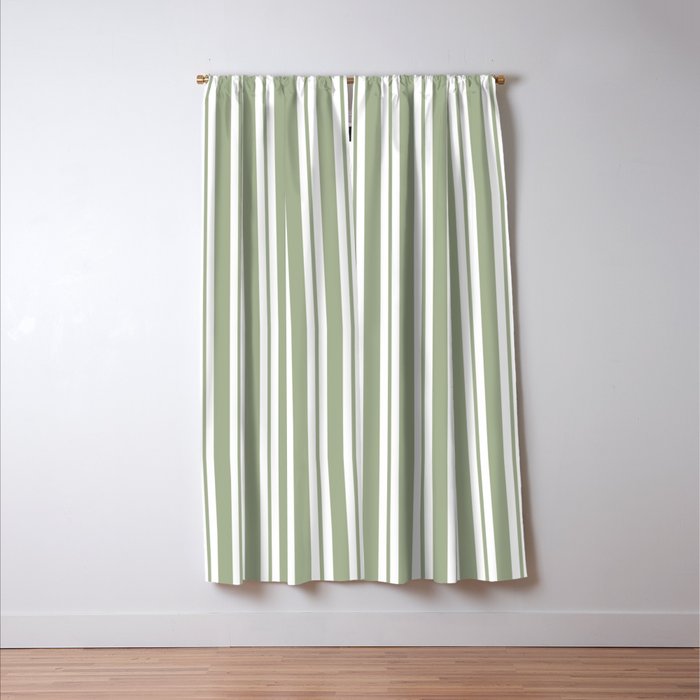 Classic Double Stripe Pattern Sage Green and White Window Curtain Gallery Image 3