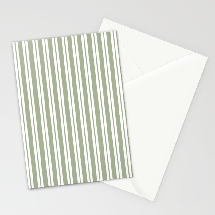 Classic Double Stripe Pattern Sage Green and White Stationery Card Gallery Image 2