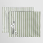 Classic Double Stripe Pattern Sage Green and White Placemat Gallery Image 1