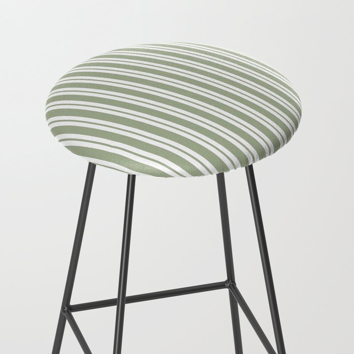 Classic Double Stripe Pattern Sage Green and White Stool Gallery Image 2