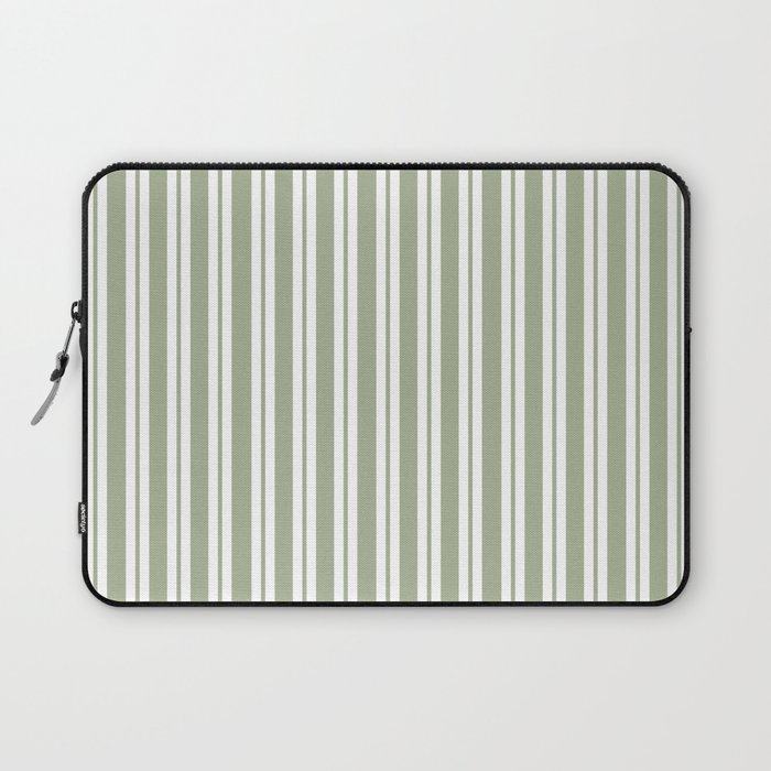 Classic Double Stripe Pattern Sage Green and White Laptop Sleeve Gallery Image 1